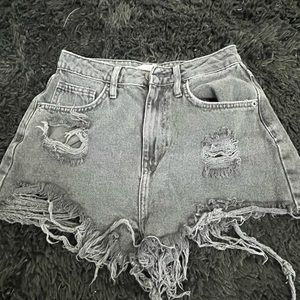 Black Distressed High Wasted Shorts
